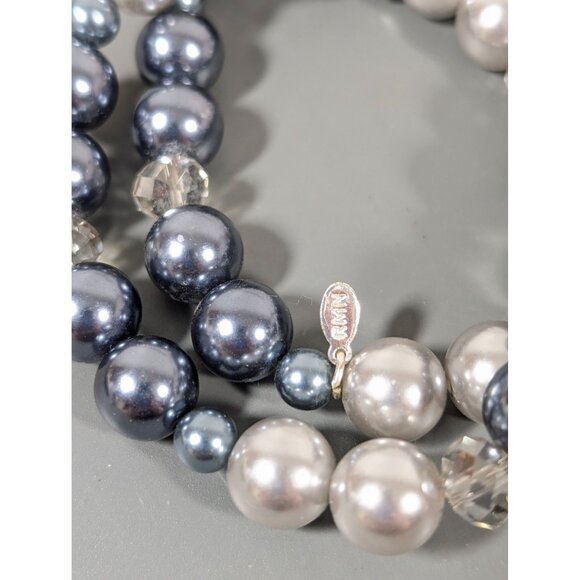 Roman Gray Faux Pearl Two Strand Stretch Bracelet 7" Elegant Evening - Picture 3 of 7